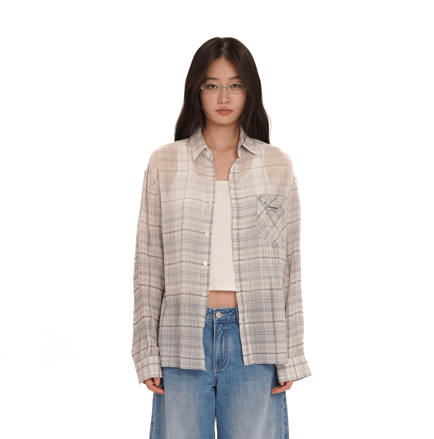 Gradient Plaid Rhinestone Shirt - COPPING THREADS - MOROMORO