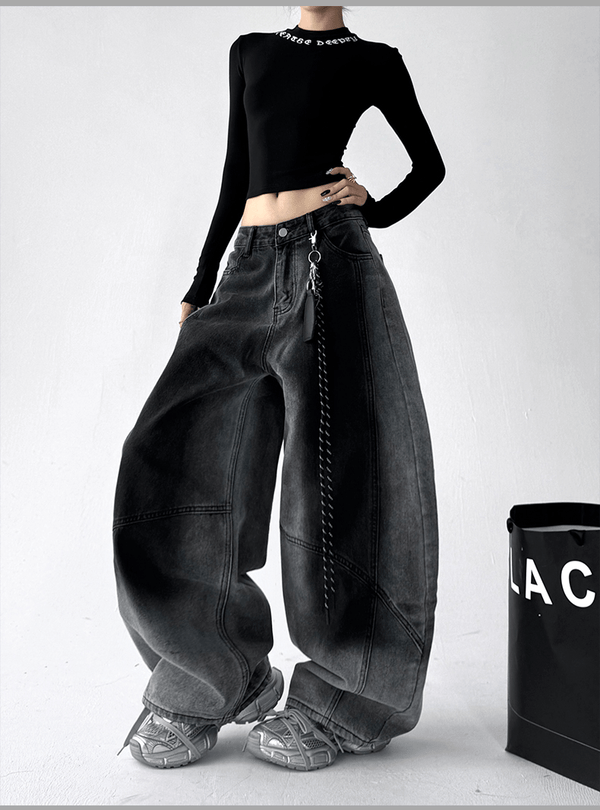 Gradient Wash Curved‑Panel Wide‑Leg Jeans - COPPING THREADS - CT Select