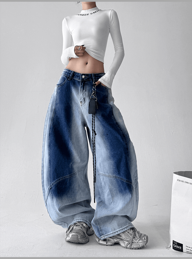 Gradient Wash Curved‑Panel Wide‑Leg Jeans Main Image