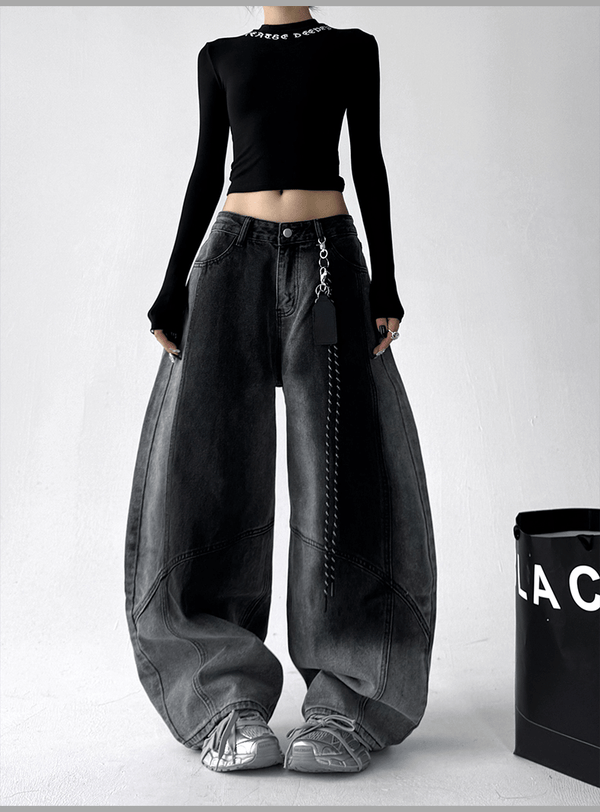 Gradient Wash Curved‑Panel Wide‑Leg Jeans - COPPING THREADS - CT Select