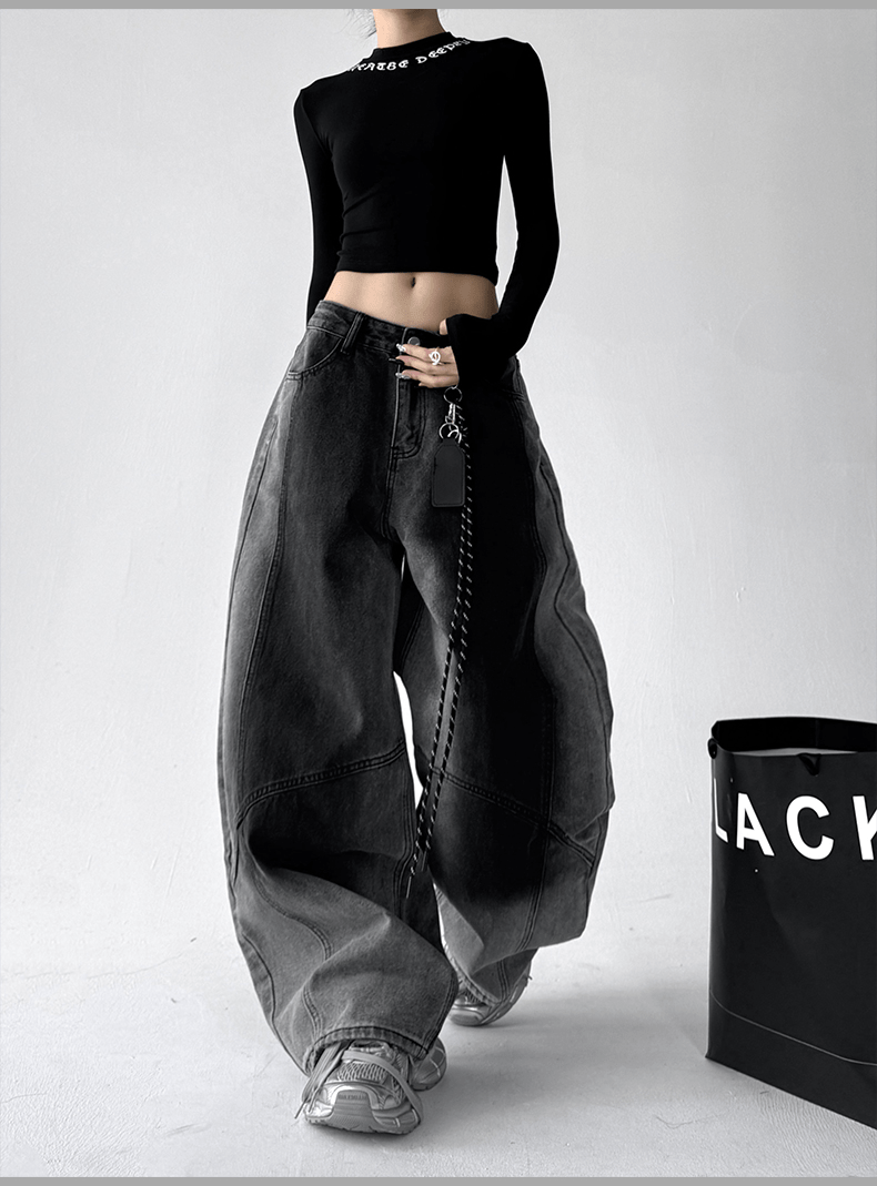 Gradient Wash Curved‑Panel Wide‑Leg Jeans - COPPING THREADS - CT Select