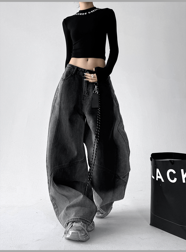 Gradient Wash Curved‑Panel Wide‑Leg Jeans - COPPING THREADS - CT Select