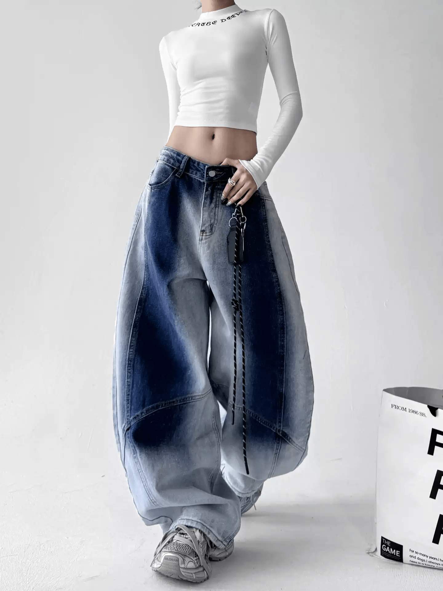 Gradient Wash Curved‑Panel Wide‑Leg Jeans - COPPING THREADS - CT Select