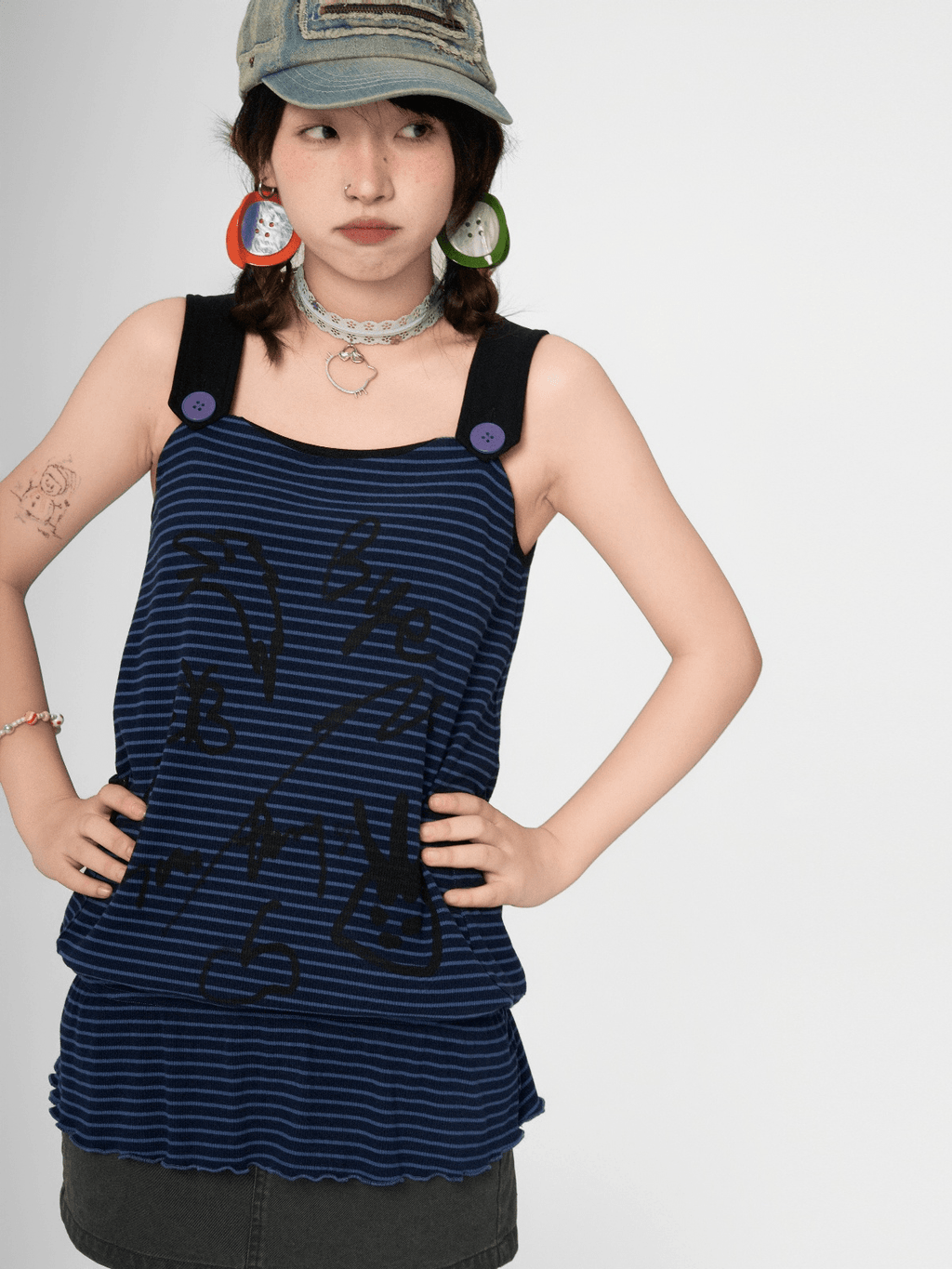 Graffiti Striped Ruffle Hem Tank Top - COPPING THREADS - CT Coquette