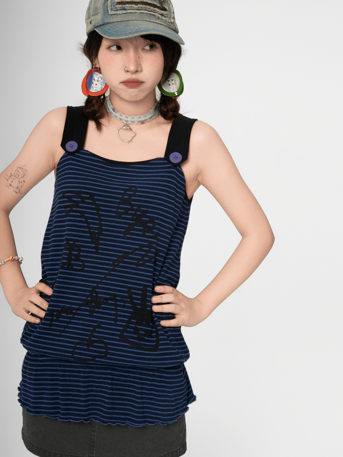 Graffiti Striped Ruffle Hem Tank Top - COPPING THREADS - CT Coquette