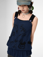 Graffiti Striped Ruffle Hem Tank Top - COPPING THREADS - CT Coquette