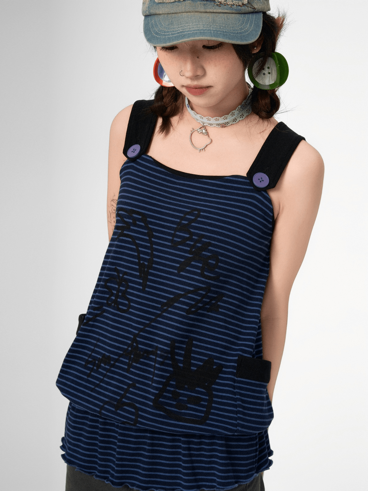 Graffiti Striped Ruffle Hem Tank Top - COPPING THREADS - CT Coquette