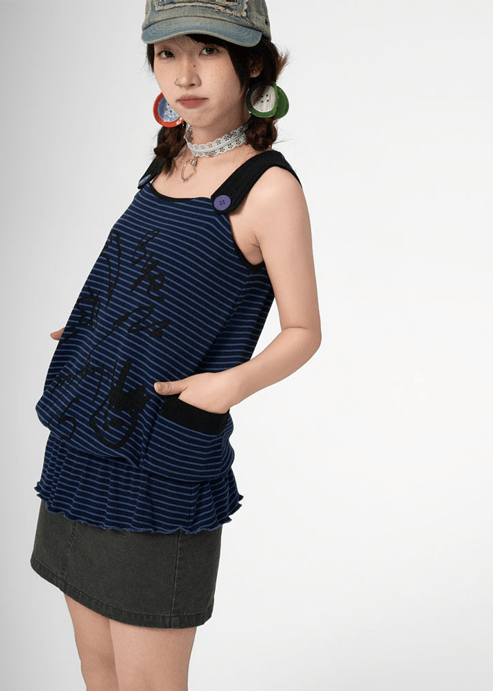 Graffiti Striped Ruffle Hem Tank Top - COPPING THREADS - CT Coquette