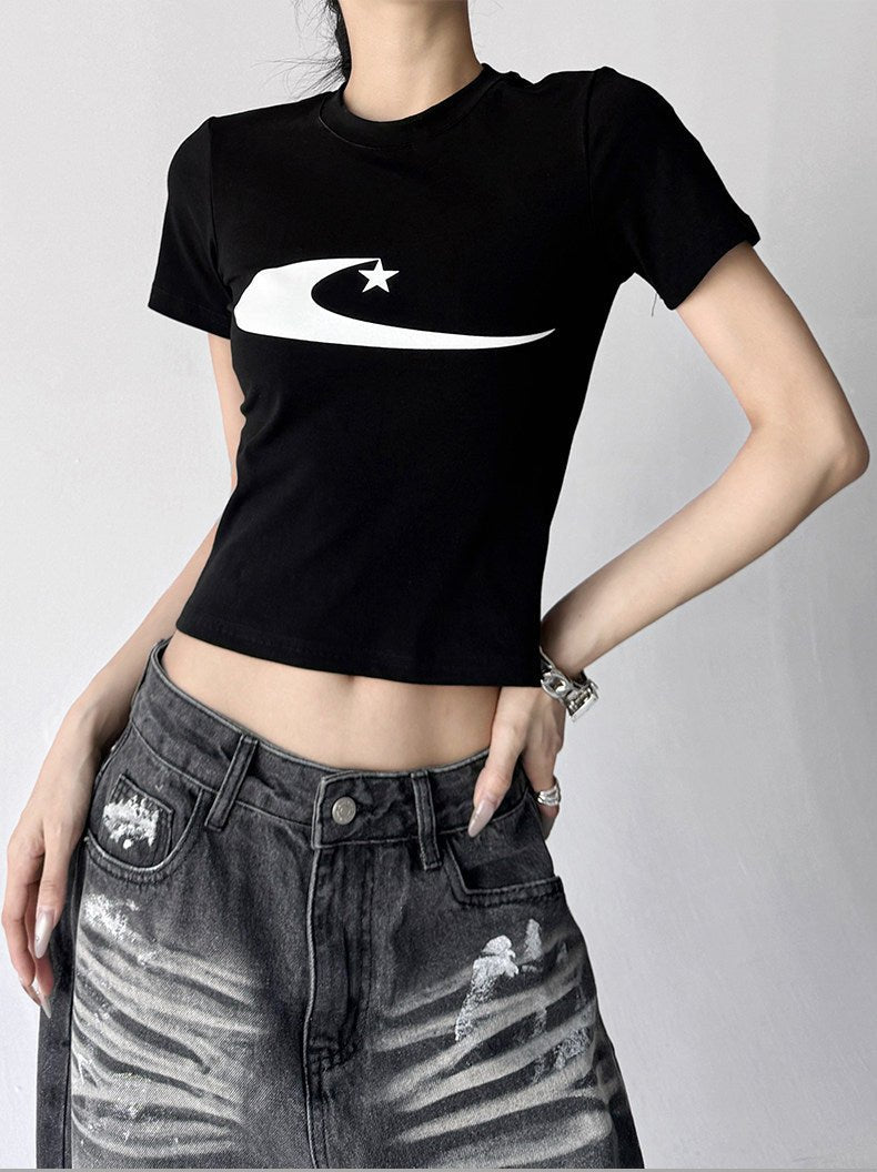 Graphic Print Fitted Crop T-Shirt - CT6608 - COPPING THREADS - CT ORIGINALS