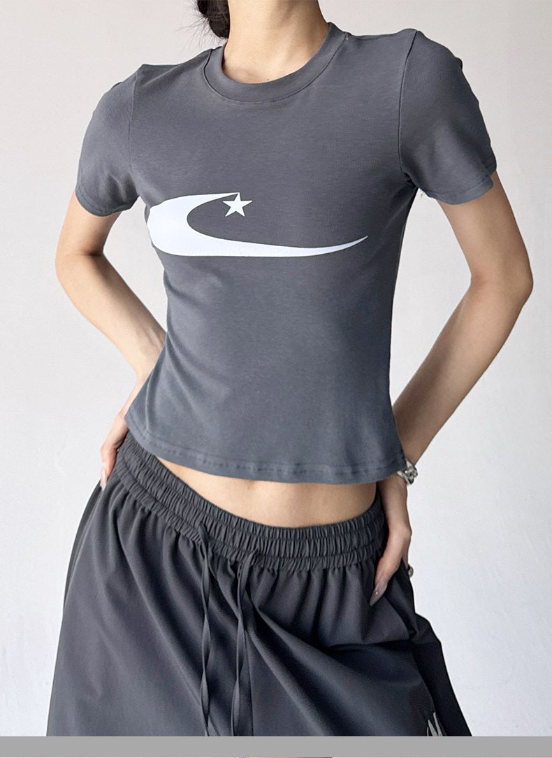Graphic Print Fitted Crop T-Shirt - CT6608 - COPPING THREADS - CT ORIGINALS