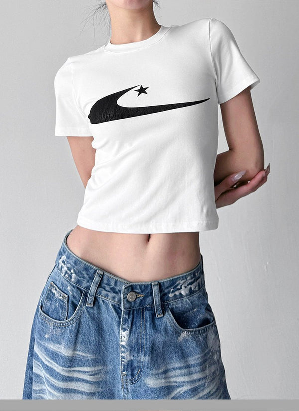 Graphic Print Fitted Crop T-Shirt - CT6608 - COPPING THREADS - CT ORIGINALS