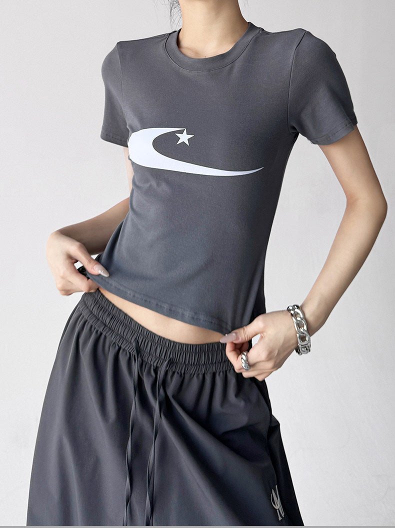 Graphic Print Fitted Crop T-Shirt - CT6608 - COPPING THREADS - CT ORIGINALS