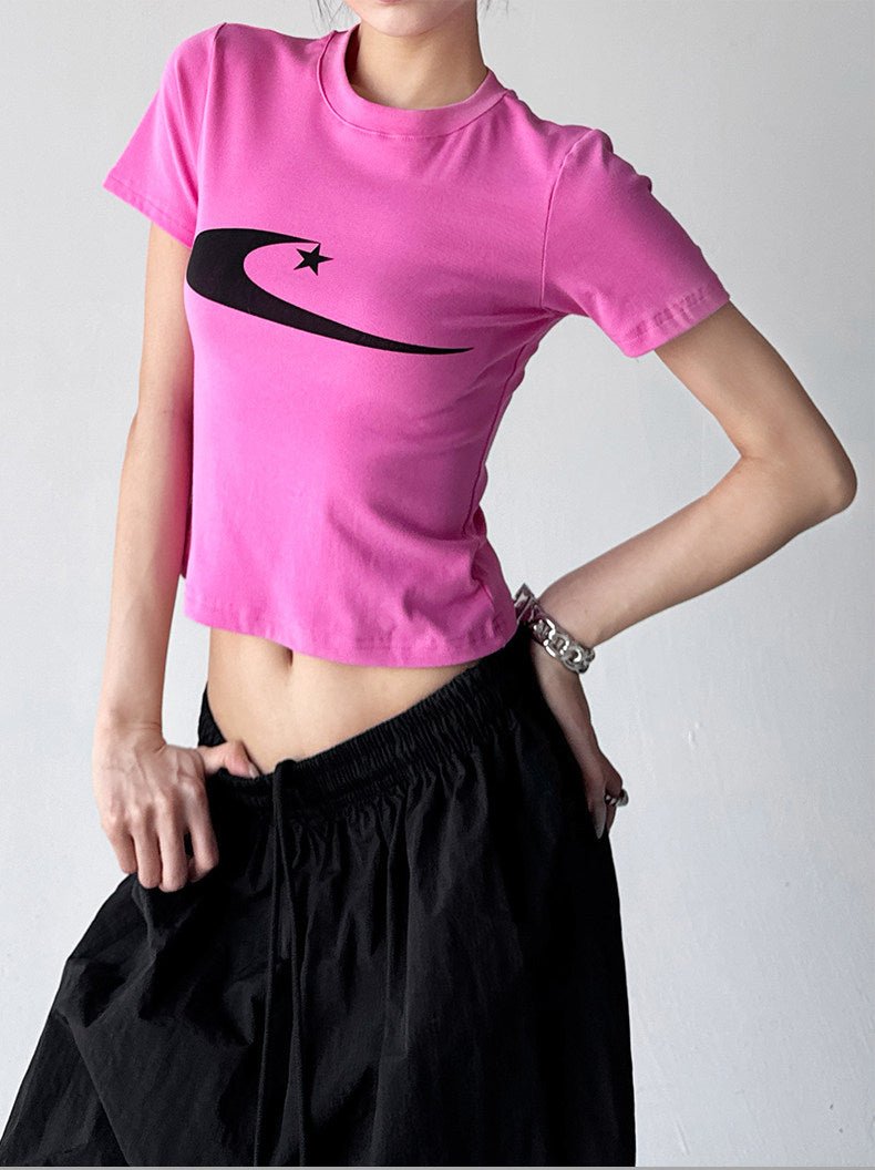Graphic Print Fitted Crop T-Shirt - CT6608 - COPPING THREADS - CT ORIGINALS