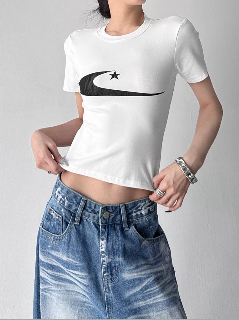 Graphic Print Fitted Crop T-Shirt - CT6608 - COPPING THREADS - CT ORIGINALS