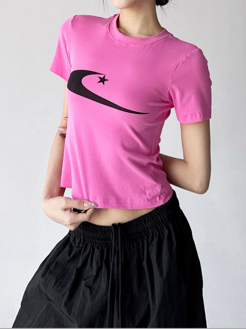 Graphic Print Fitted Crop T-Shirt - CT6608 - COPPING THREADS - CT ORIGINALS