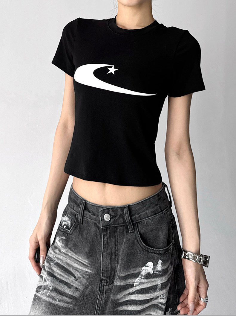 Graphic Print Fitted Crop T-Shirt - CT6608 - COPPING THREADS - CT ORIGINALS
