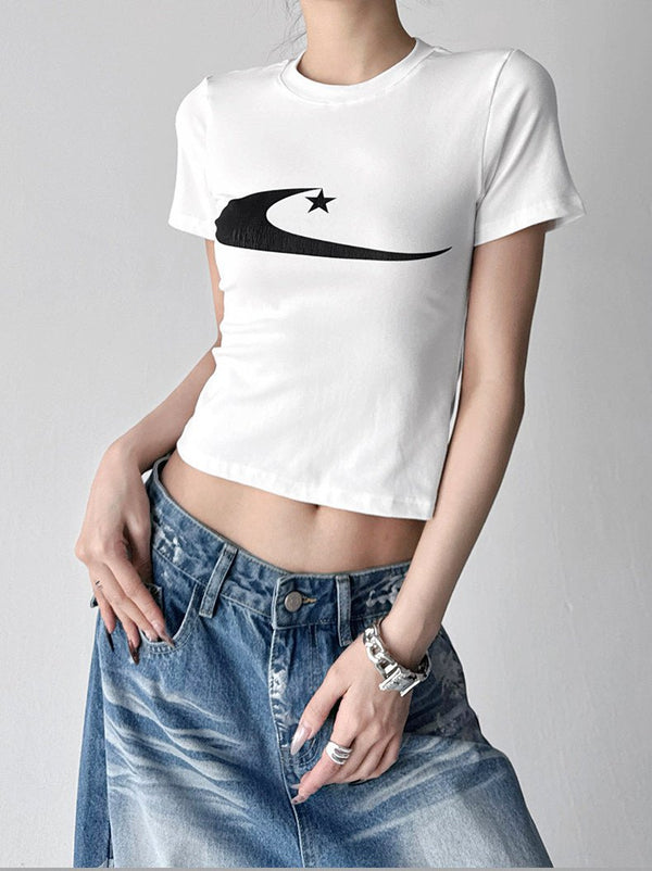 Graphic Print Fitted Crop T-Shirt - CT6608 - COPPING THREADS - CT ORIGINALS