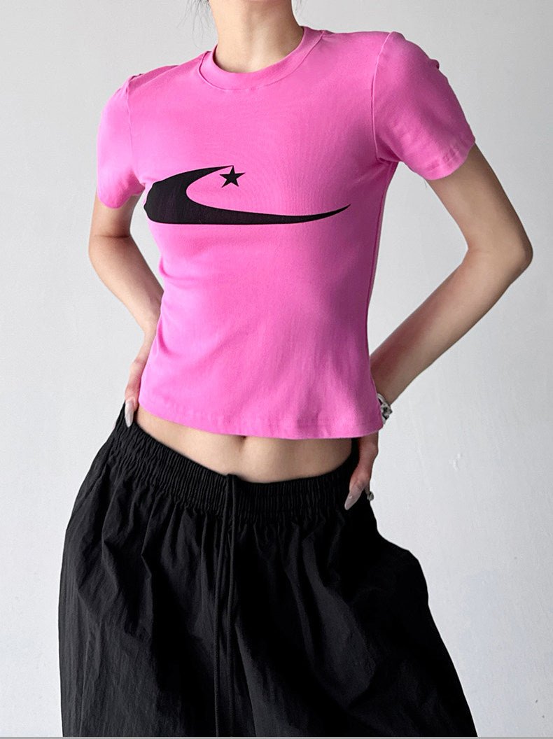 Graphic Print Fitted Crop T-Shirt - CT6608 - COPPING THREADS - CT ORIGINALS