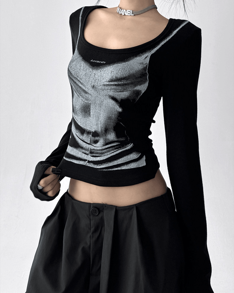 Graphic U-Neck Fitted Long Sleeve Tee - CT68575 - COPPING THREADS - CT Select