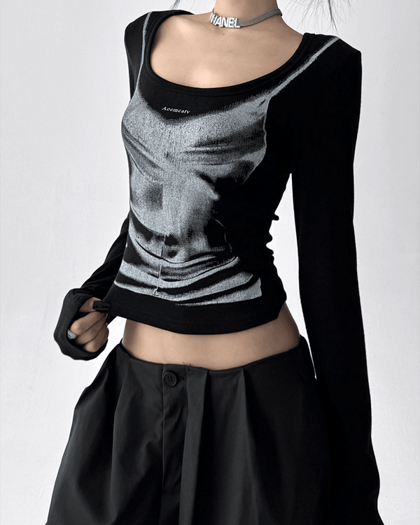 Graphic U-Neck Fitted Long Sleeve Tee - CT68575 - COPPING THREADS - CT Select