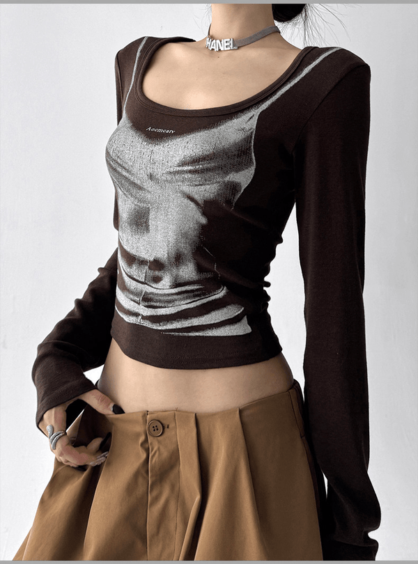 Graphic U-Neck Fitted Long Sleeve Tee - CT68575 - COPPING THREADS - CT Select
