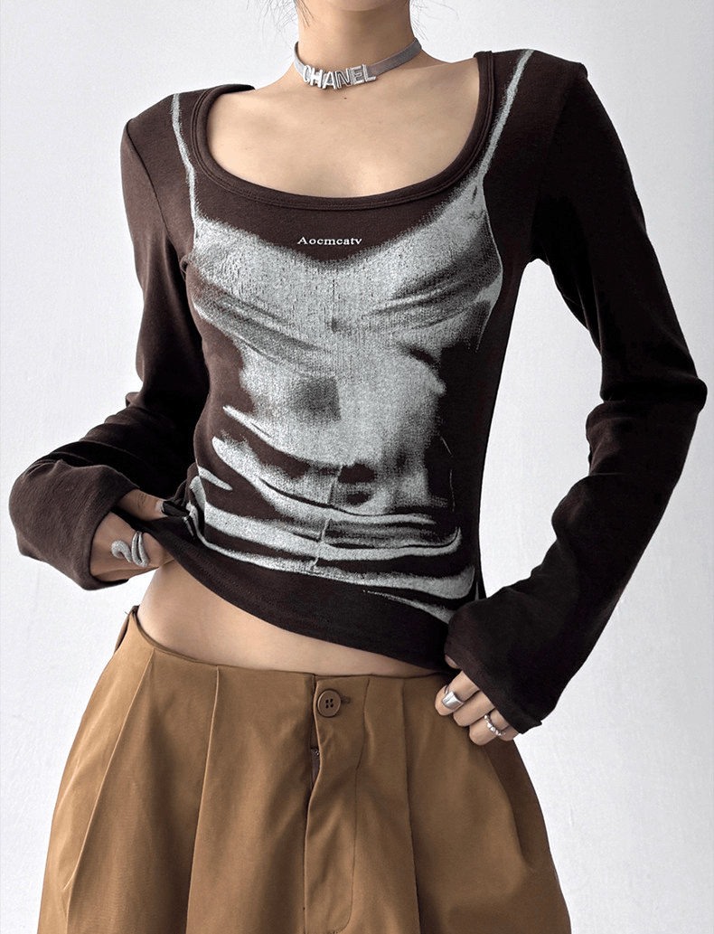 Graphic U-Neck Fitted Long Sleeve Tee - CT68575 - COPPING THREADS - CT Select