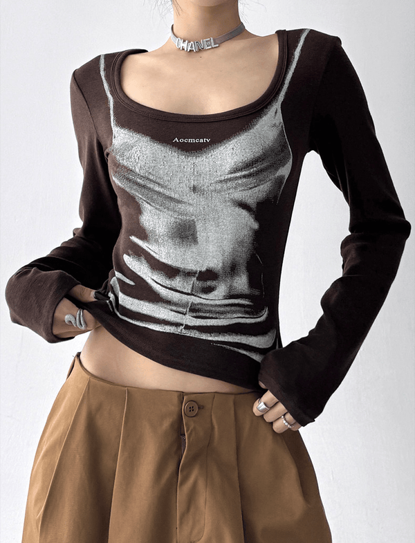 Graphic U-Neck Fitted Long Sleeve Tee - CT68575 - COPPING THREADS - CT Select