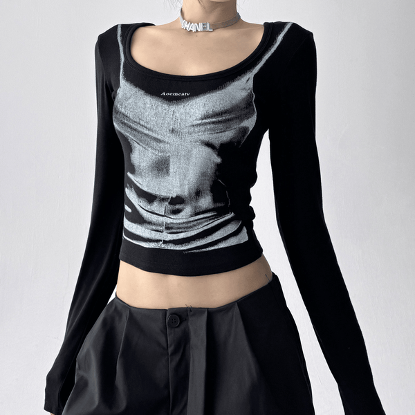 Graphic U-Neck Fitted Long Sleeve Tee - CT68575 - COPPING THREADS - CT Select