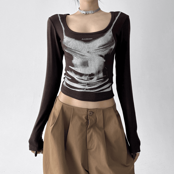 Graphic U-Neck Fitted Long Sleeve Tee - CT68575 - COPPING THREADS - CT Select