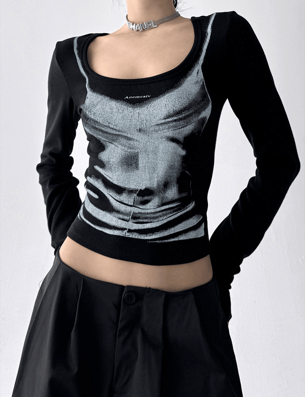 Graphic U-Neck Fitted Long Sleeve Tee - CT68575 - COPPING THREADS - CT Select