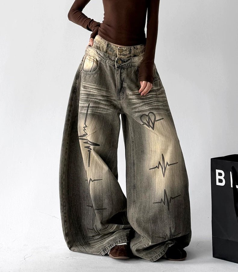 Graphic Washed Wide-Leg Jeans - COPPING THREADS - CT ORIGINALS