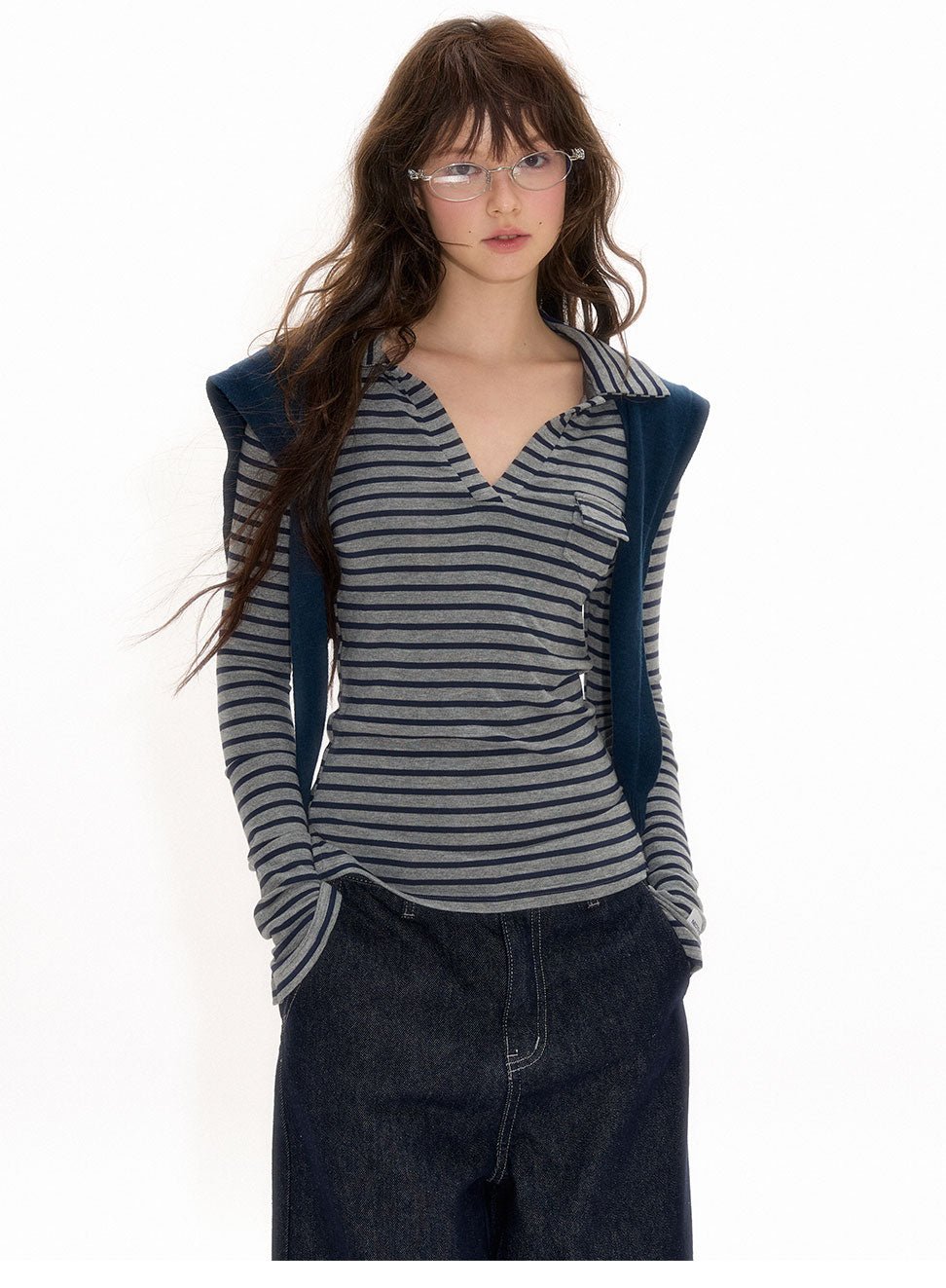 Gray - Black Striped Knit Polo Long Sleeve Shirt - COPPING THREADS - CHICISLAND