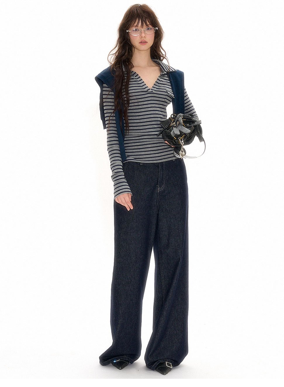 Gray - Black Striped Knit Polo Long Sleeve Shirt - COPPING THREADS - CHICISLAND