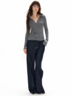 Gray - Black Striped Knit Polo Long Sleeve Shirt - COPPING THREADS - CHICISLAND