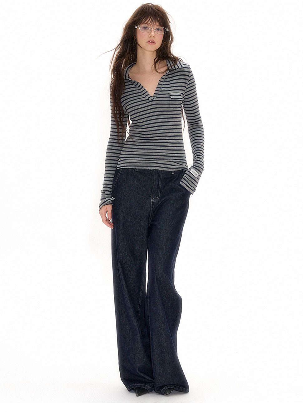 Gray - Black Striped Knit Polo Long Sleeve Shirt - COPPING THREADS - CHICISLAND