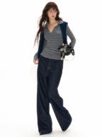 Gray - Black Striped Knit Polo Long Sleeve Shirt - COPPING THREADS - CHICISLAND