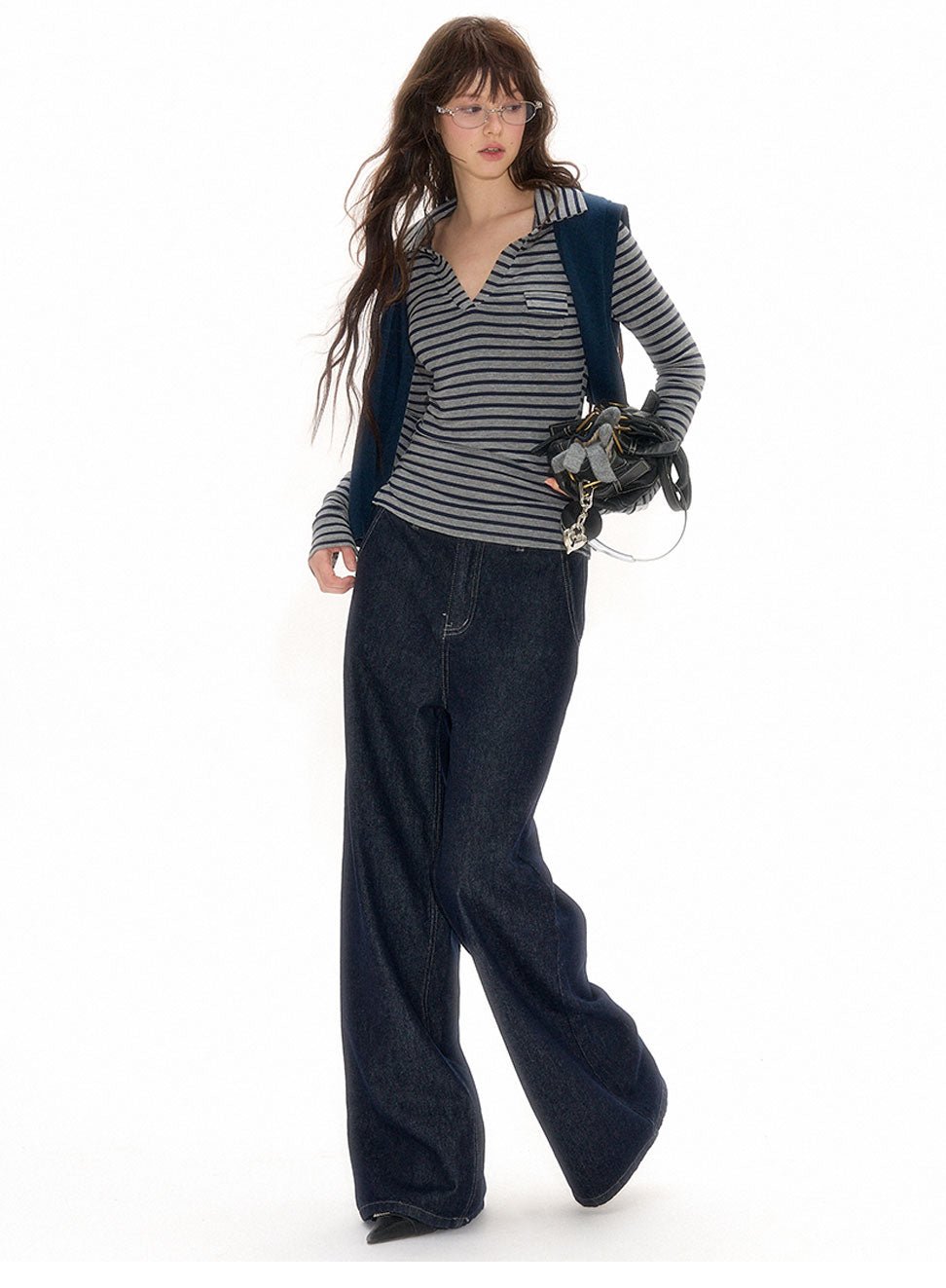 Gray - Black Striped Knit Polo Long Sleeve Shirt - COPPING THREADS - CHICISLAND