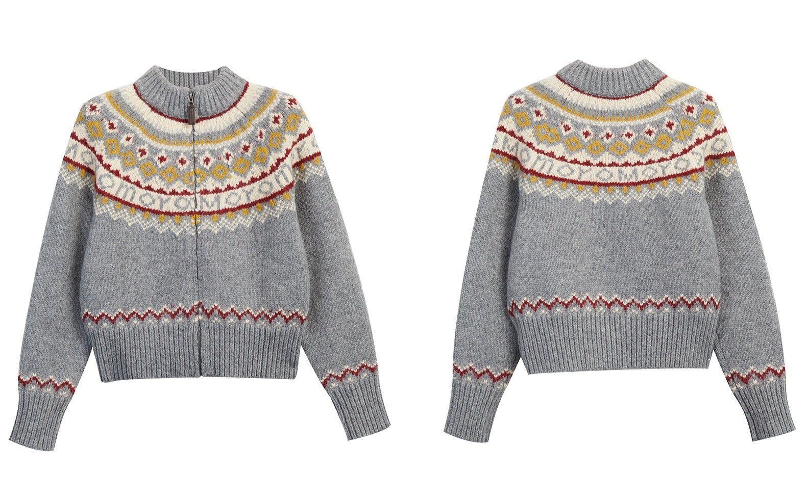 Gray Fair Isle Zip - Up Knit Sweater - COPPING THREADS - MOROMORO