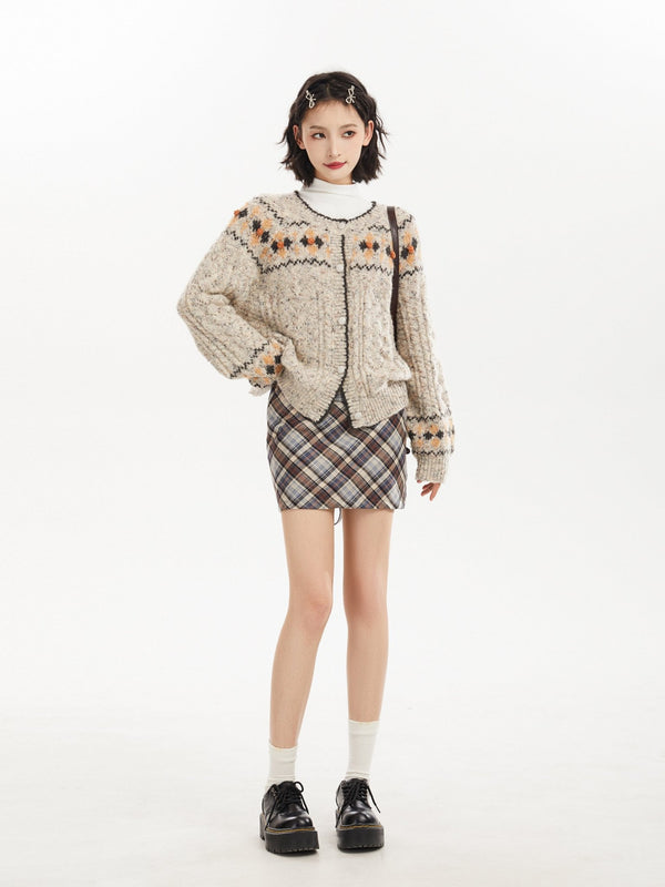 Gray Vintage Fair Isle Pattern Knit Cardigan - COPPING THREADS - CT Select