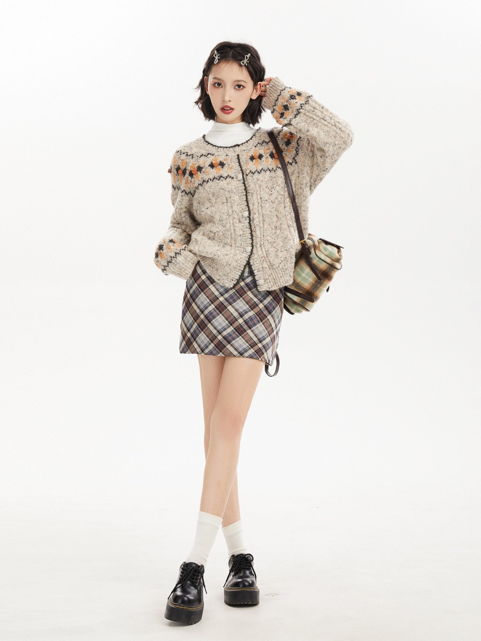 Gray Vintage Fair Isle Pattern Knit Cardigan - COPPING THREADS - CT Select