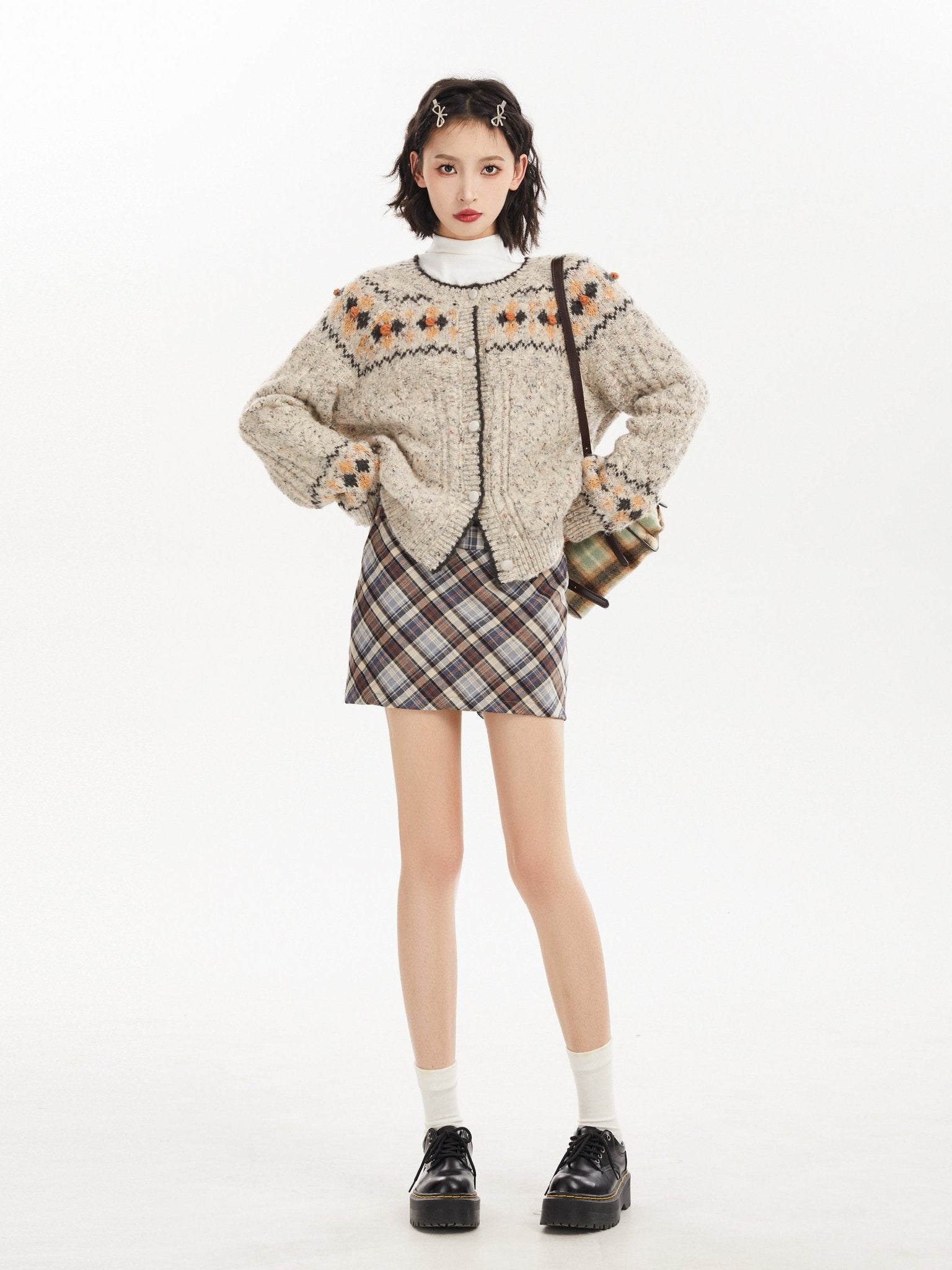 Gray Vintage Fair Isle Pattern Knit Cardigan - COPPING THREADS - CT Select