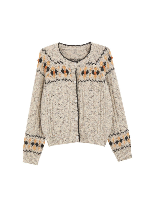 Gray Vintage Fair Isle Pattern Knit Cardigan - COPPING THREADS - CT Select