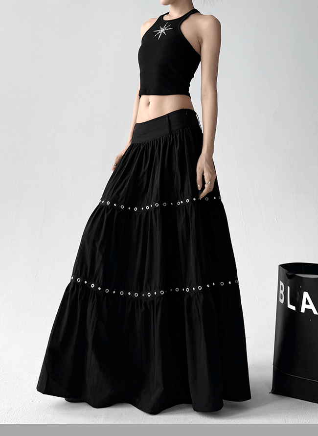 Grommet-Tiered Maxi Skirt Main Image