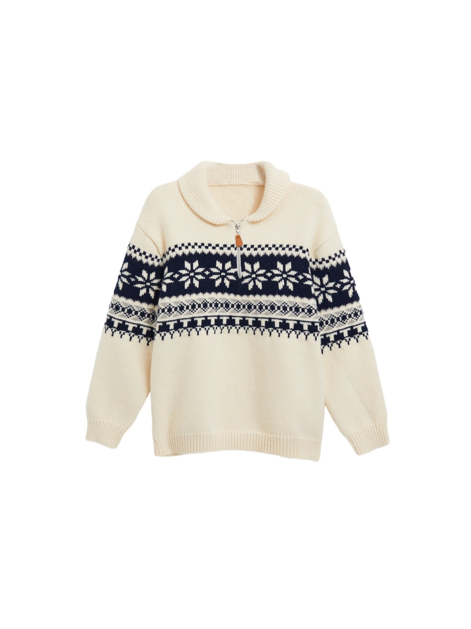 Half - Zip Funnel Neck Fair Isle Knit Sweater - COPPING THREADS - CT Select