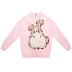 Half - Zip Plush Bunny Pattern Round Neck Knit Sweater - COPPING THREADS - 11SH