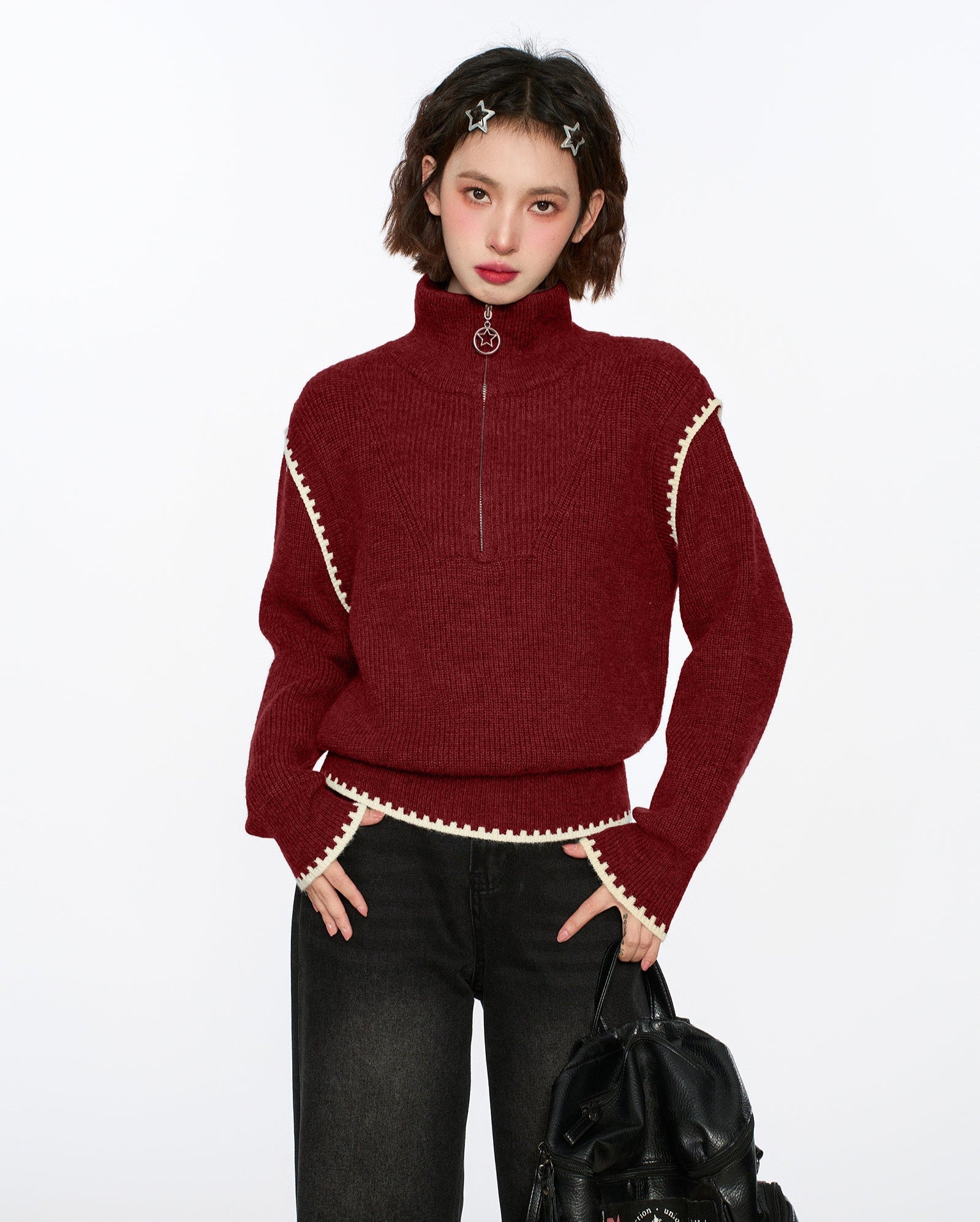 Half - Zip Stand Collar Knit Sweater - COPPING THREADS - CT Select