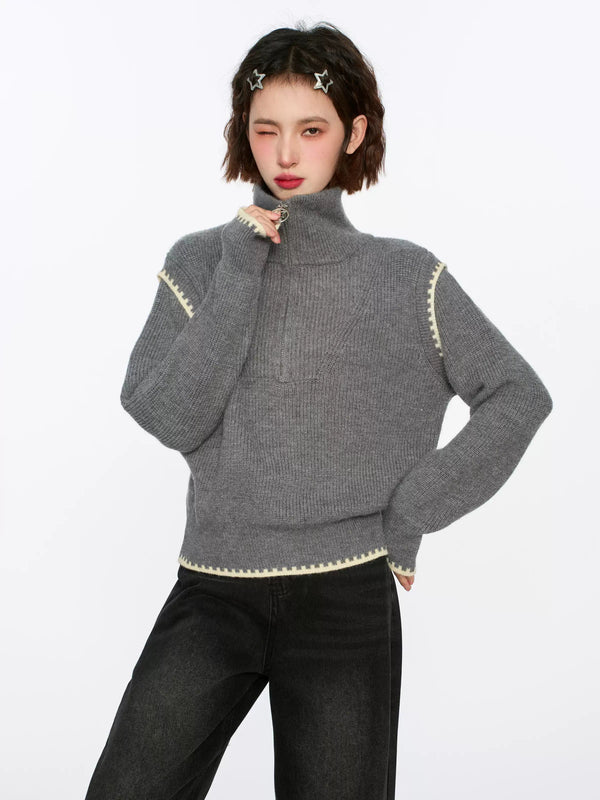 Half - Zip Stand Collar Knit Sweater - COPPING THREADS - CT Select