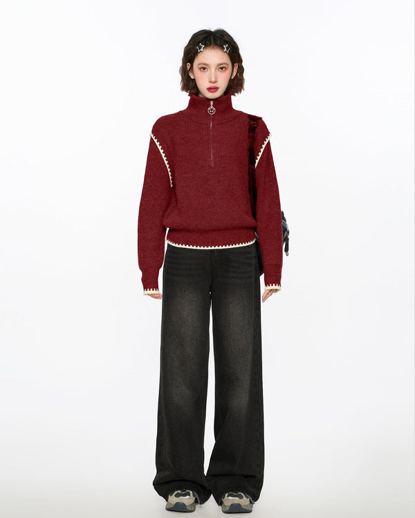 Half - Zip Stand Collar Knit Sweater - COPPING THREADS - CT Select