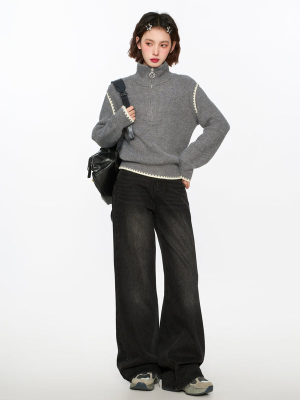 Half - Zip Stand Collar Knit Sweater - COPPING THREADS - CT Select