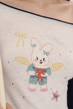 Hand - Drawn Bunny Graphic Off - Shoulder Tee - COPPING THREADS - MOROMORO